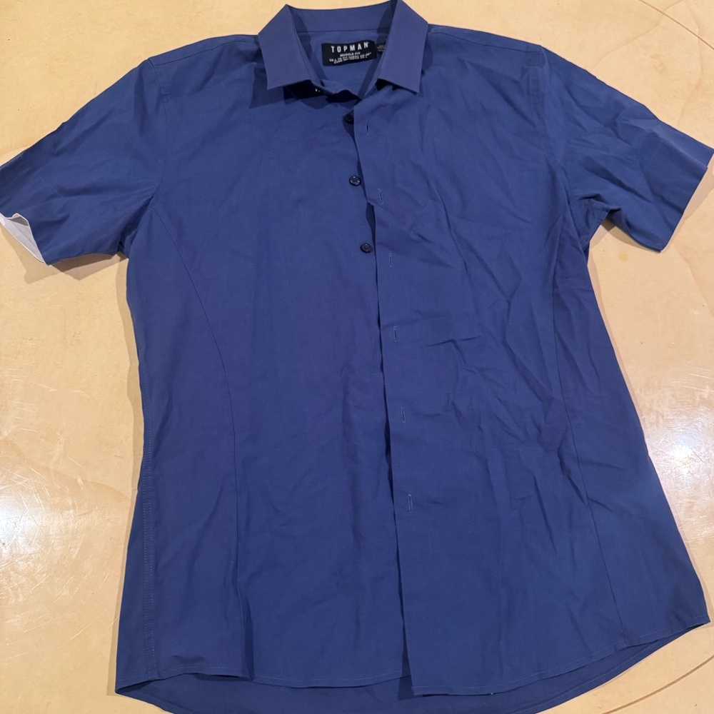 Men's Blue Short Sleeve Shirt Top man muscle fit